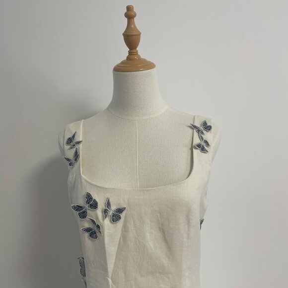 AGUA BY AGUA BENDITA Pluma Lymanopoda appliquéd gathered linen mini dress - Picture 7 of 13